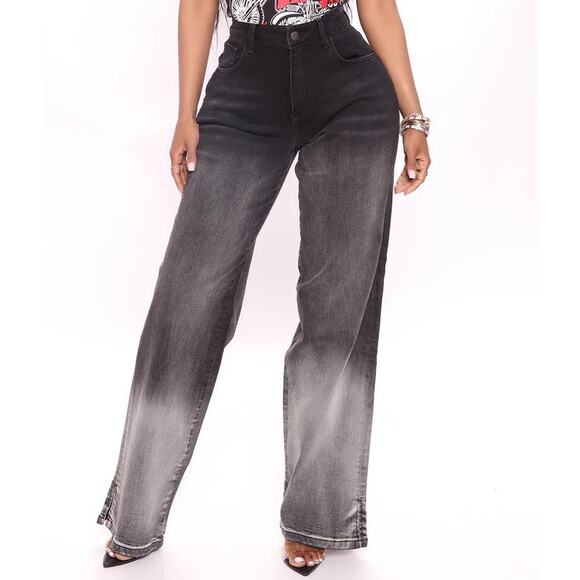 Fashion Nova Wide Leg Jeans Ombre Slit Juniors 13 - Picture 8 of 9